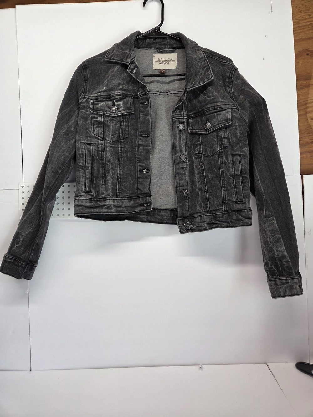 Women's Faded Black Denim Jacket with Classic Trucker Style
